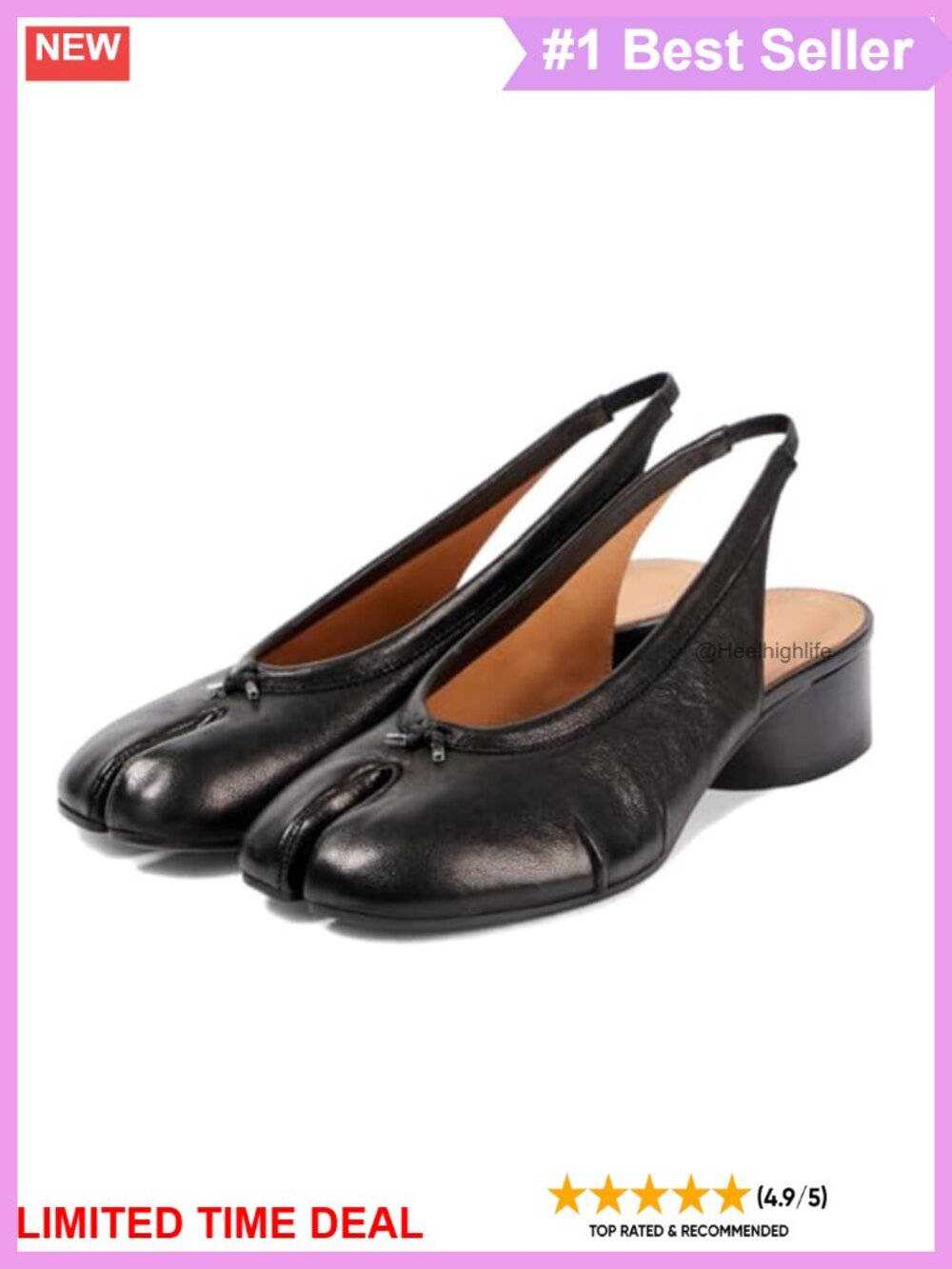 Split Toe Slingback Block Heel Pumps